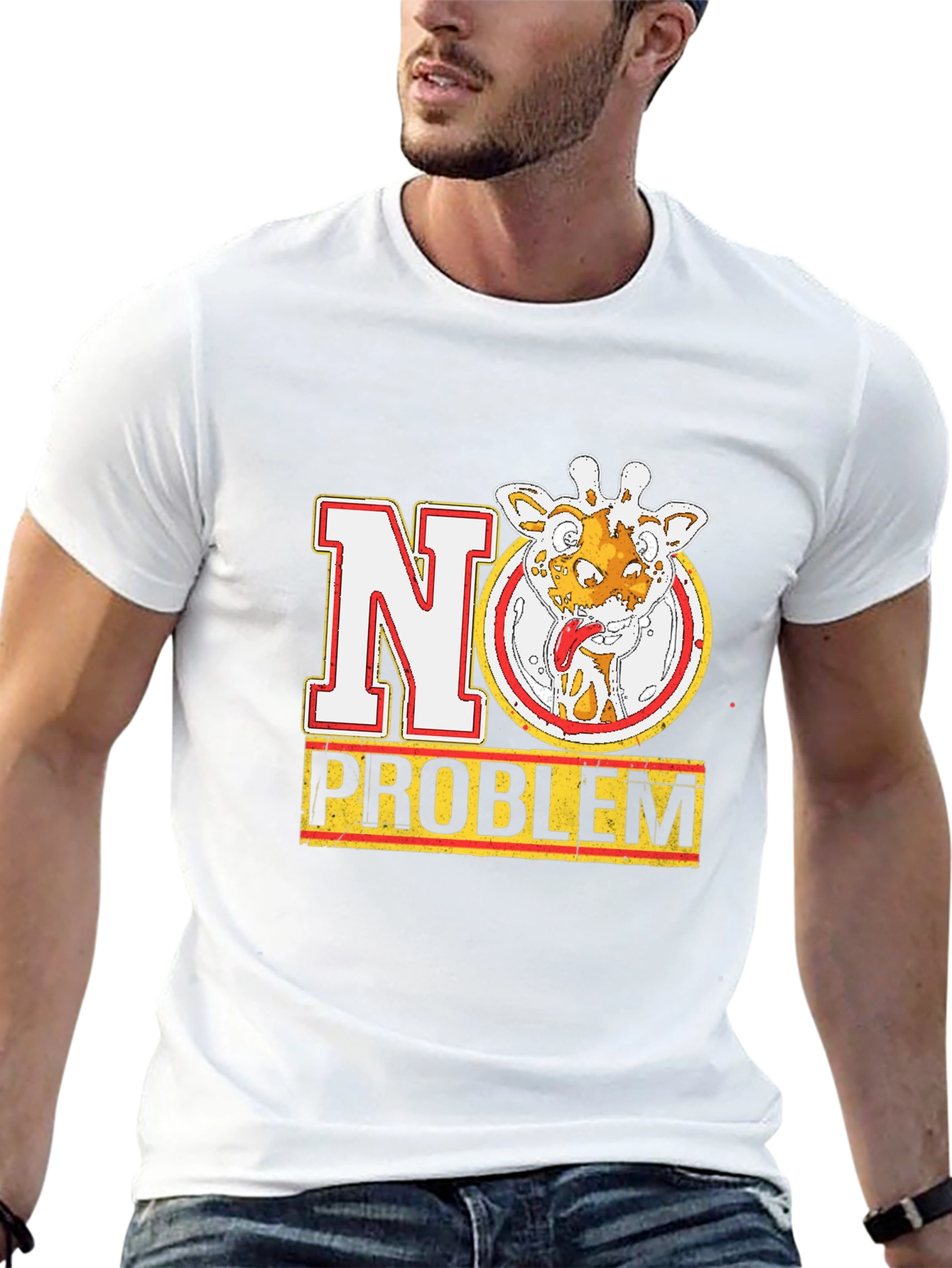 No Problem Giraffe Graphic Tee - Black Cotton T-Shirt
