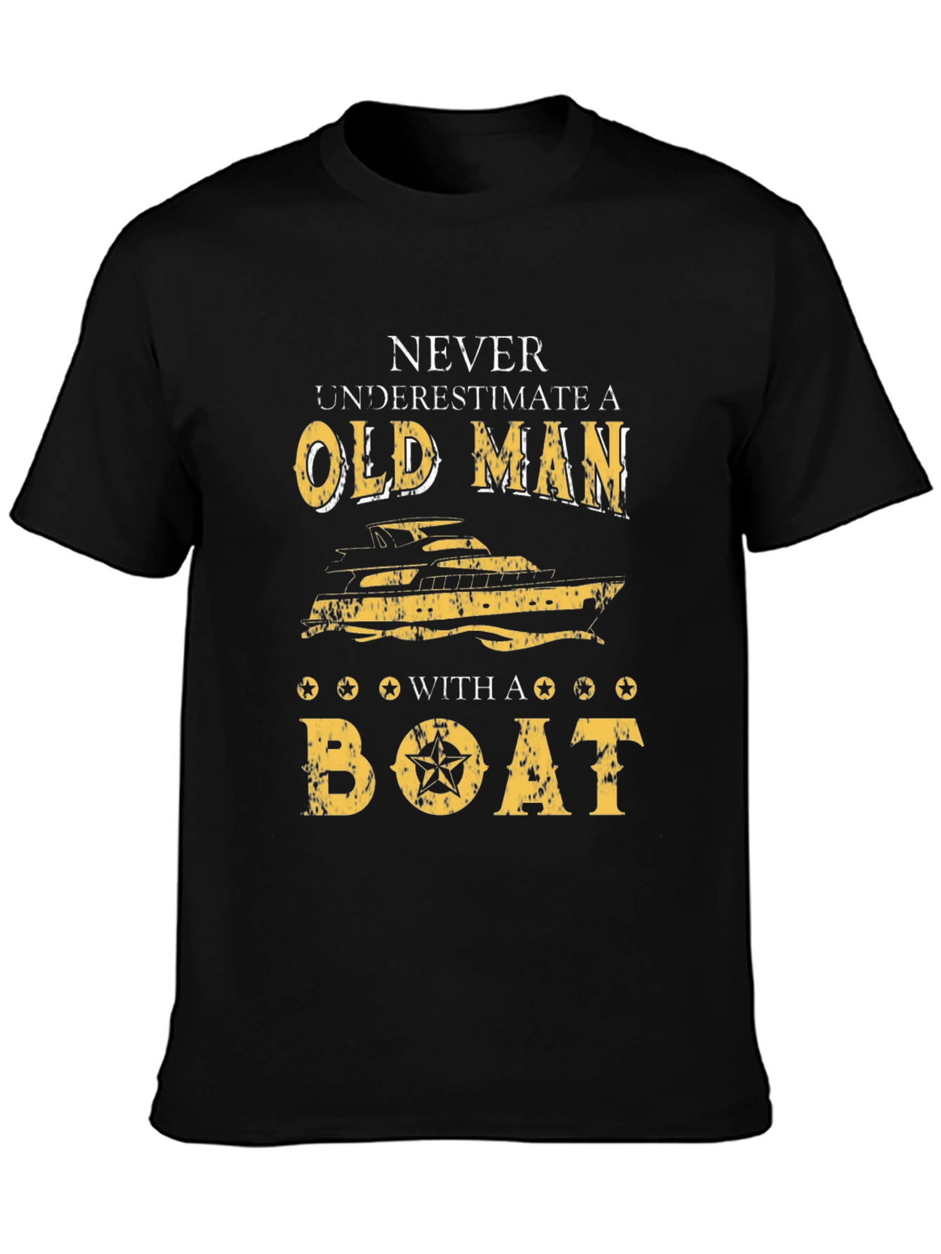 Old Man Boat Graphic T-Shirt - Black