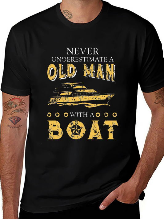 Old Man Boat Graphic T-Shirt - Black
