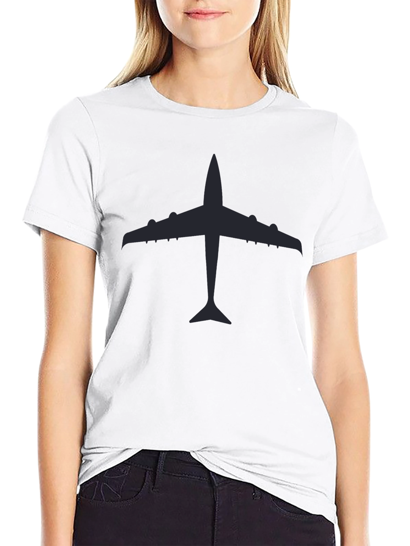 Airplane Silhouette Graphic Tee - Classic Black