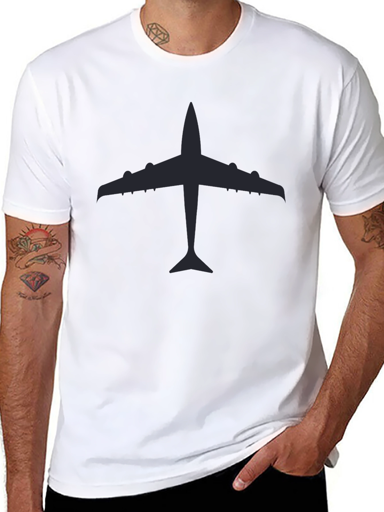 Airplane Silhouette Graphic Tee - Classic Black