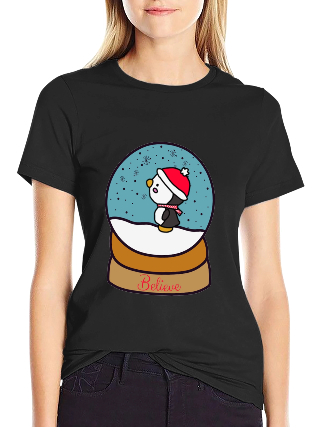 Believe Penguin Snow Globe Graphic Tee