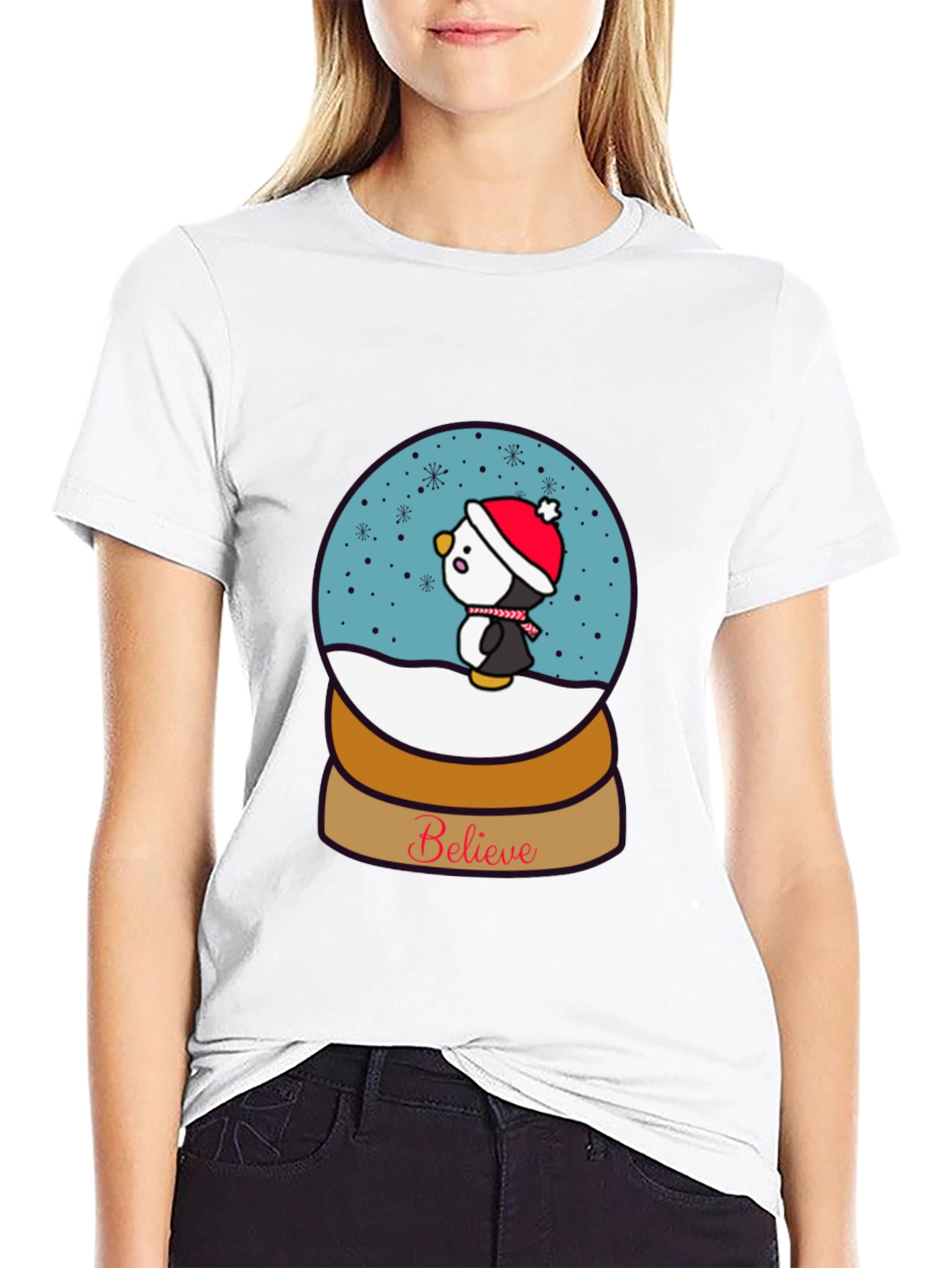 Believe Penguin Snow Globe Graphic Tee