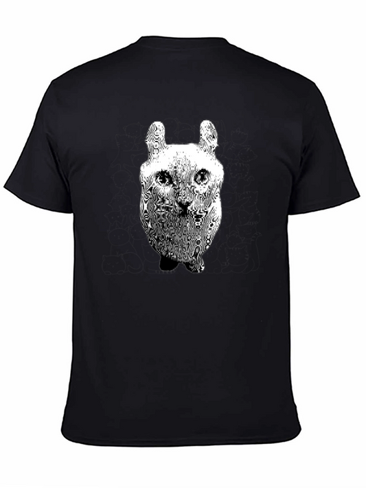 Cool Distorted Cat Graphic Black T-Shirt