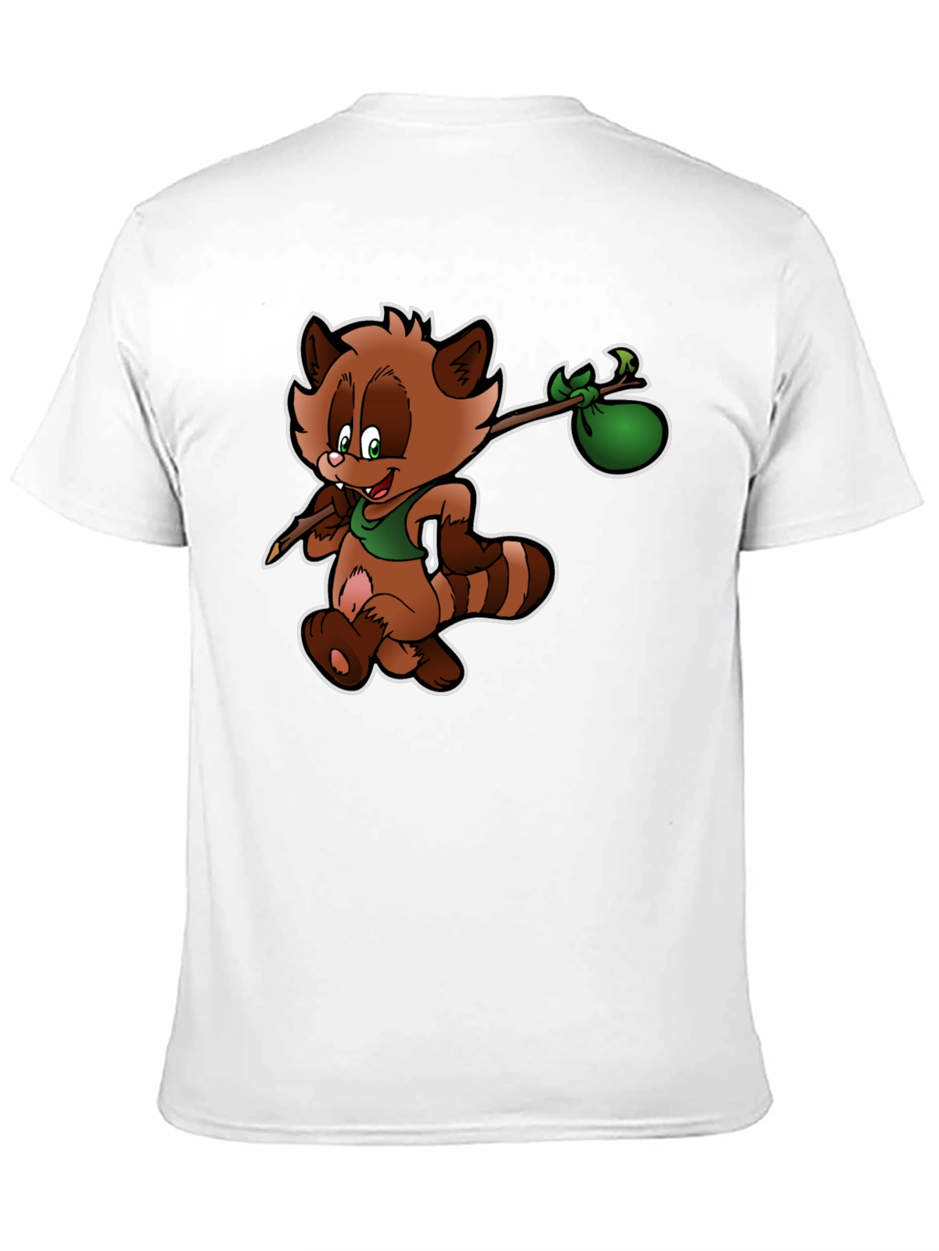 Cartoon Raccoon on Black T-Shirt