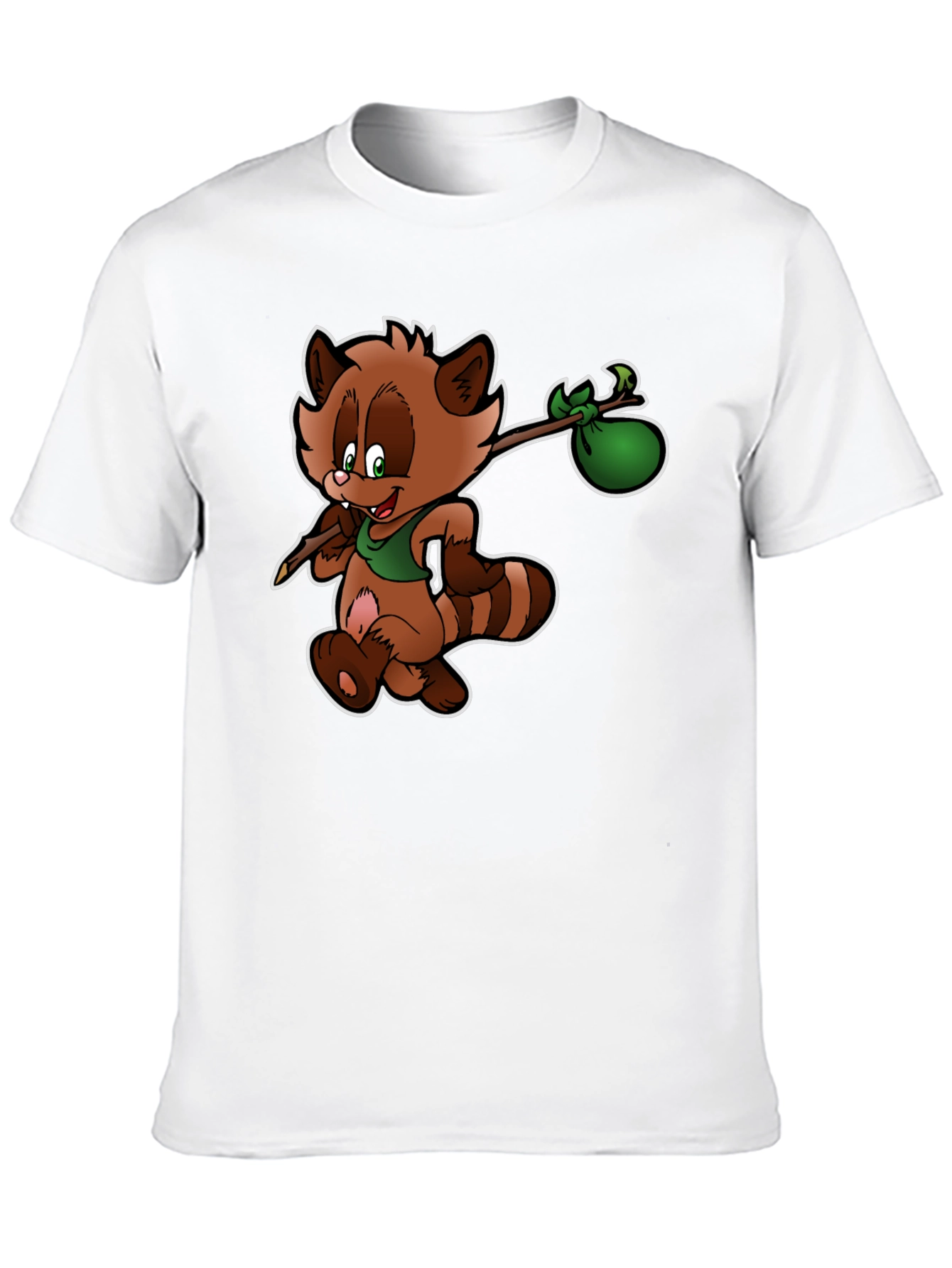 Cartoon Raccoon on Black T-Shirt