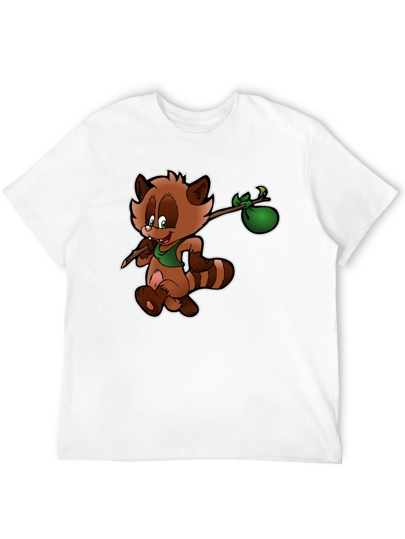 Cartoon Raccoon on Black T-Shirt