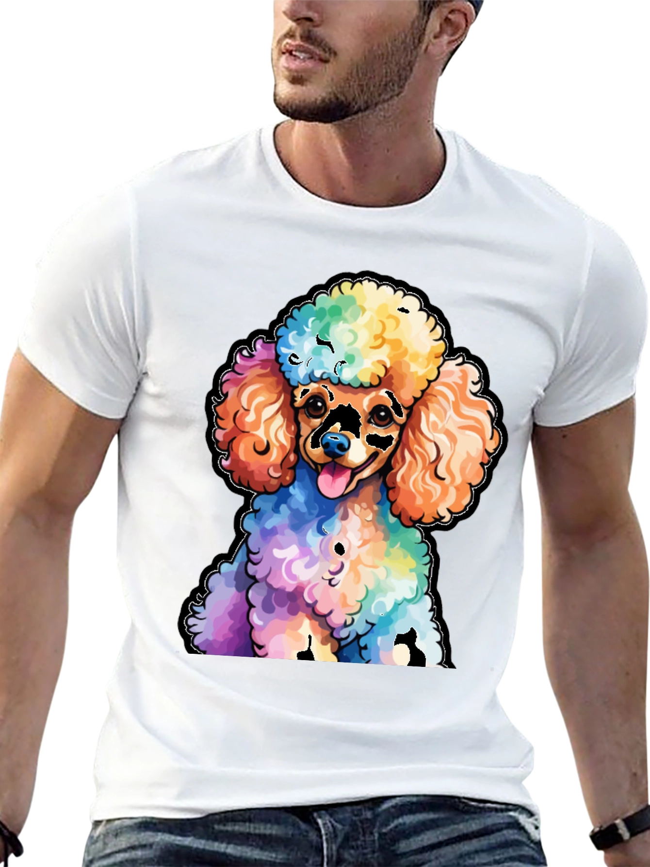 Rainbow Poodle Graphic T-Shirt