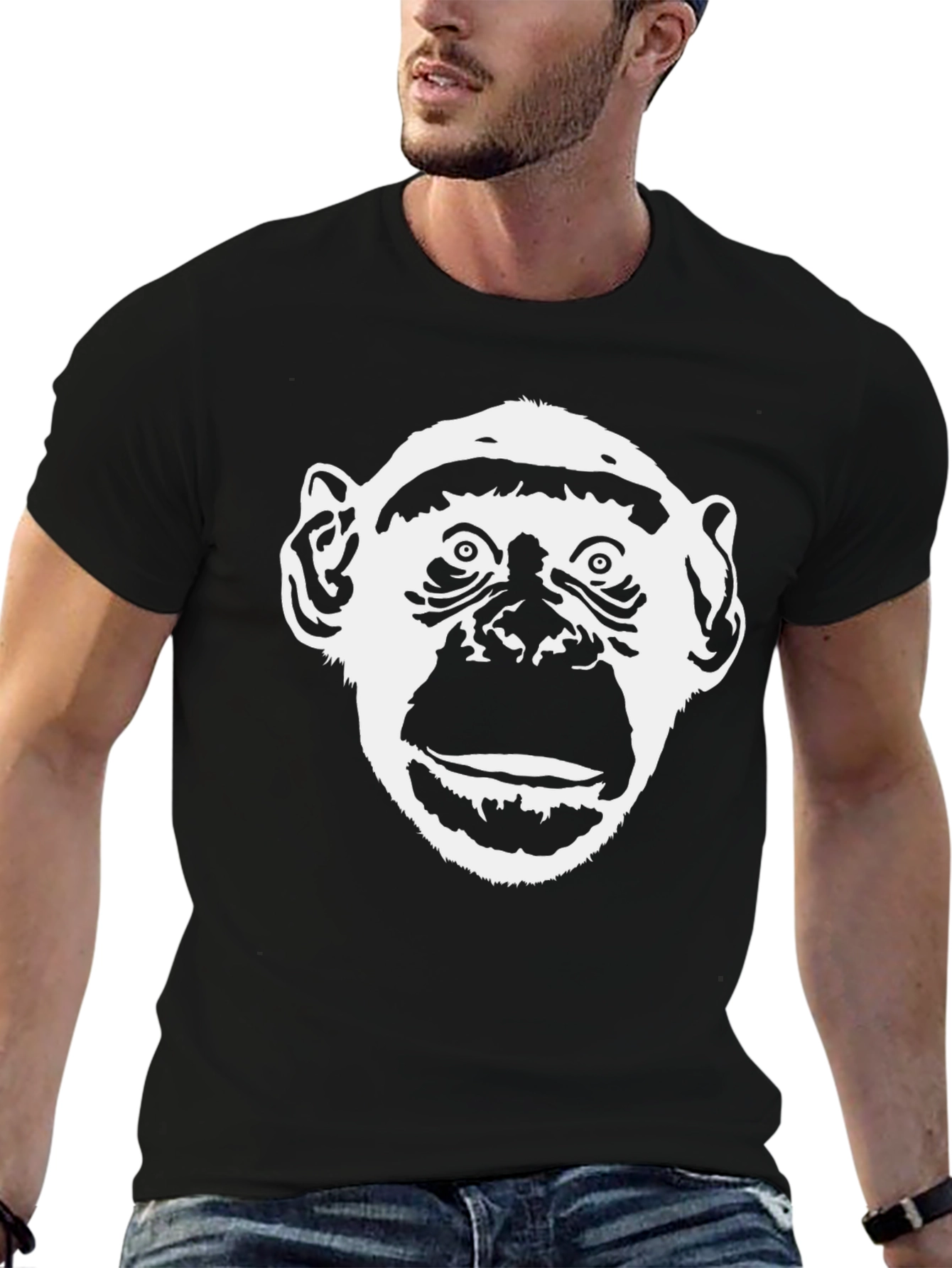 Chimpanzee Graphic Tee - Black Cotton T-Shirt