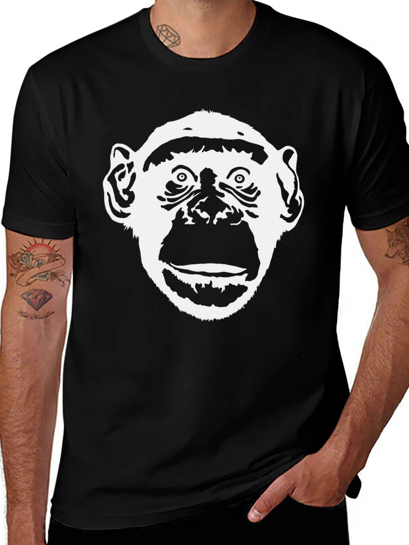 Chimpanzee Graphic Tee - Black Cotton T-Shirt