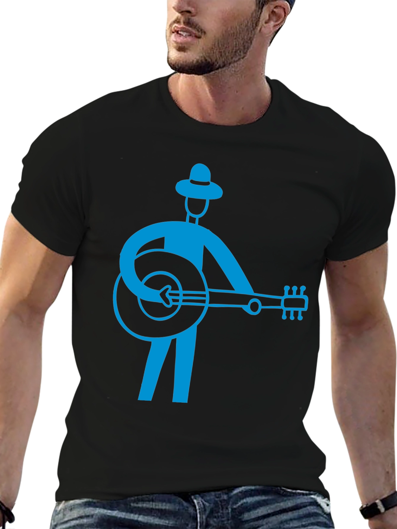 Banjo Player Graphic T-Shirt - Black