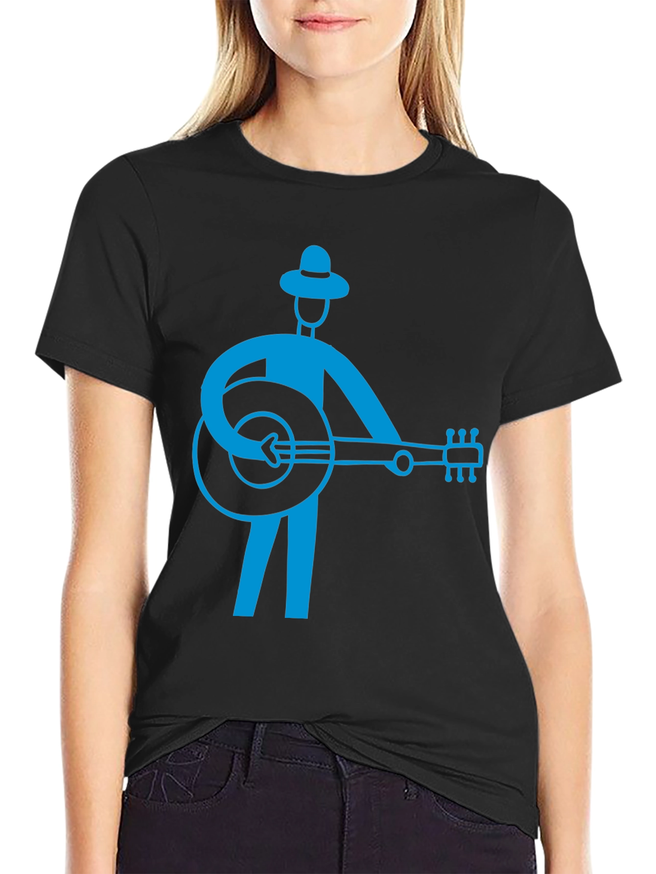 Banjo Player Graphic T-Shirt - Black