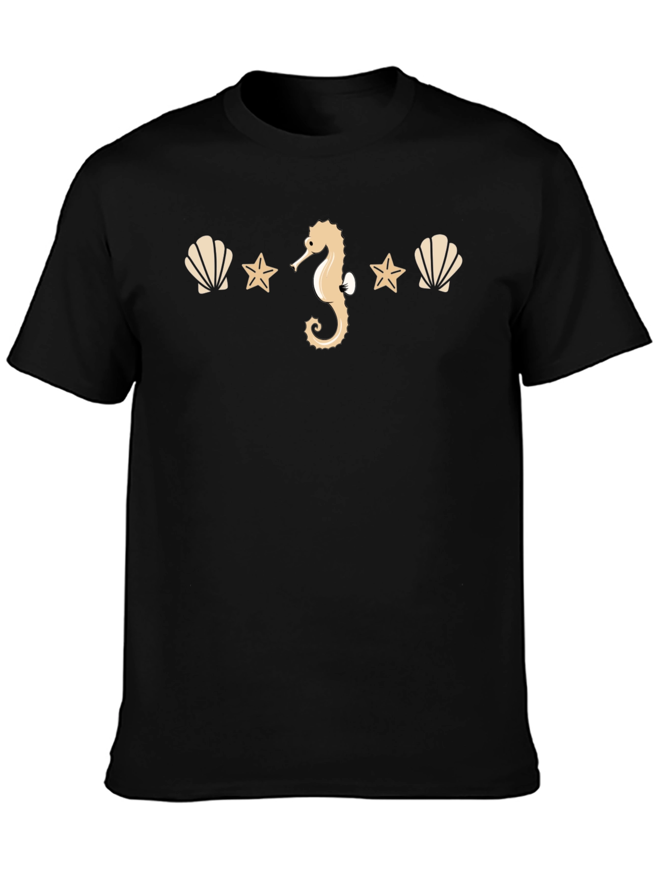 Beach Theme Tee: Seashells Stars & Seahorse Design