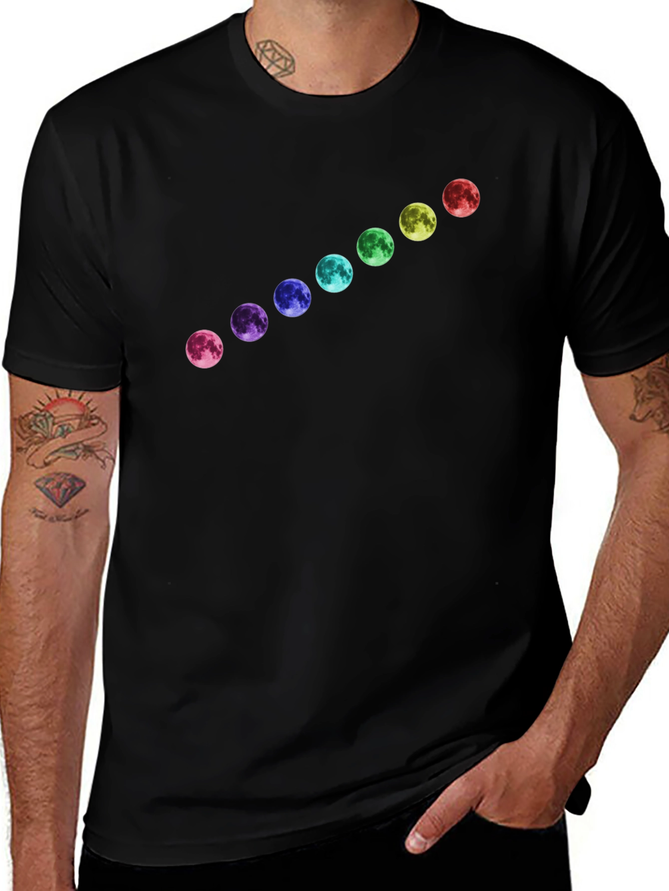 Rainbow Moon Phase Black T-Shirt