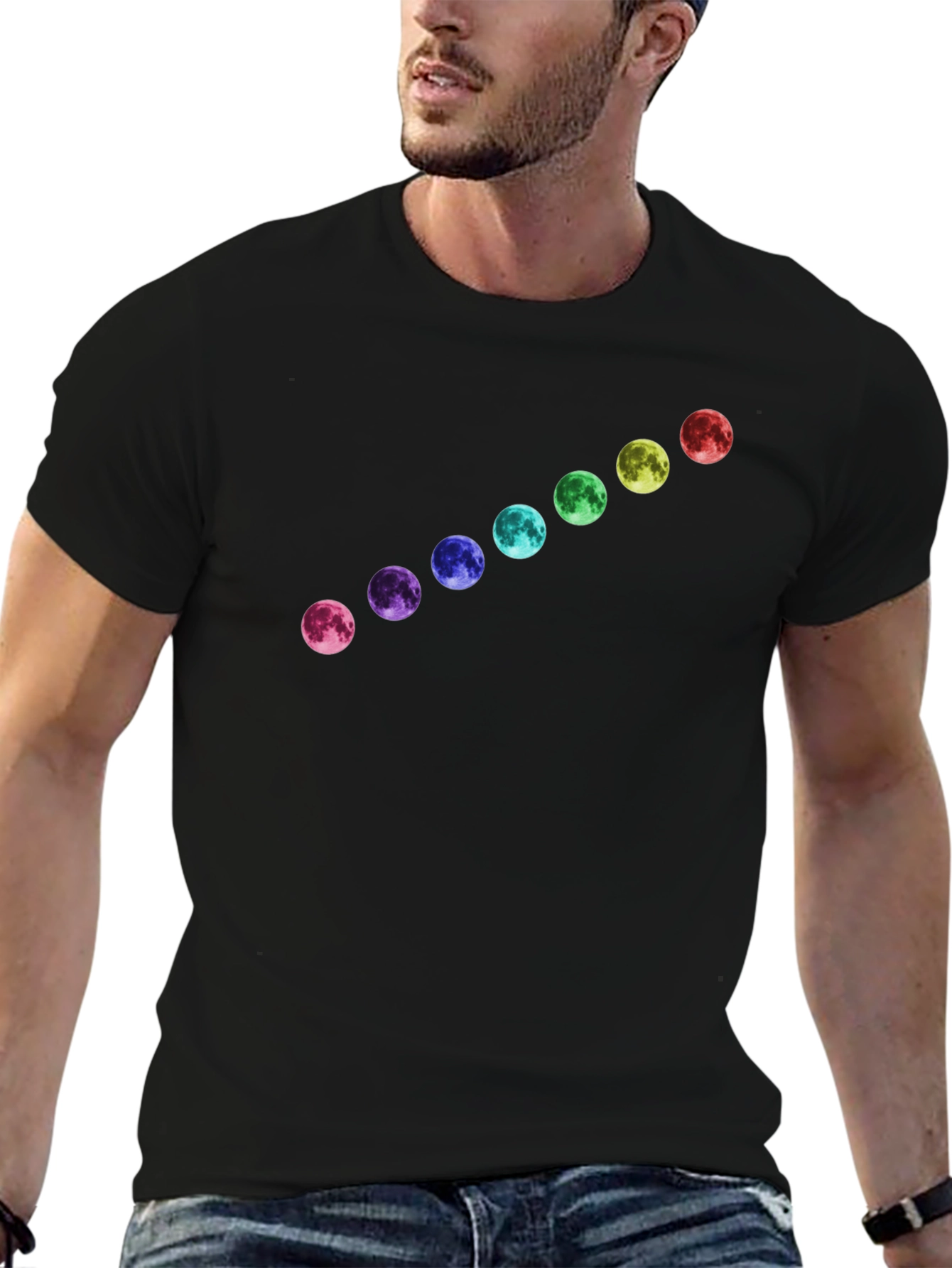 Rainbow Moon Phase Black T-Shirt