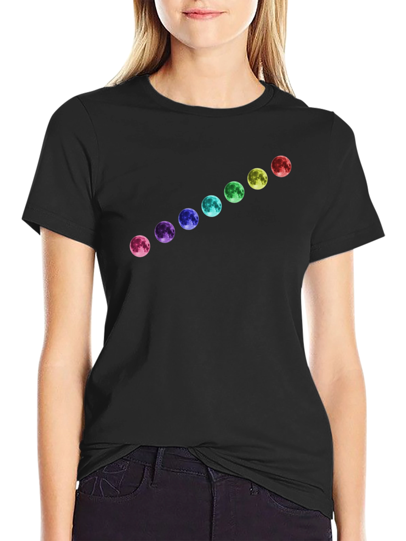 Rainbow Moon Phase Black T-Shirt