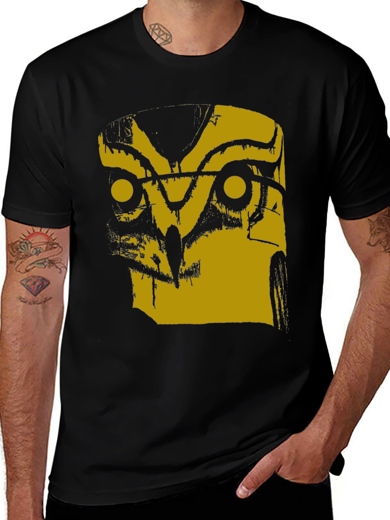 Abstract Owl Graphic Black T-Shirt