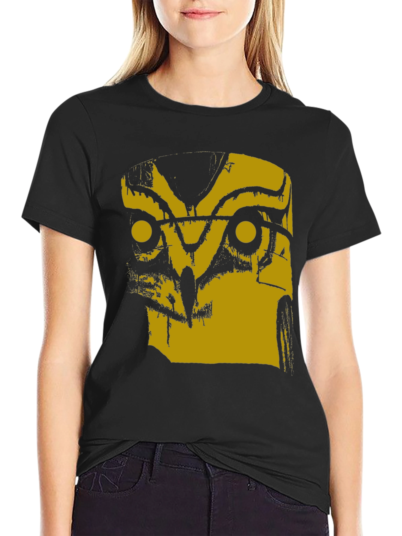 Abstract Owl Graphic Black T-Shirt
