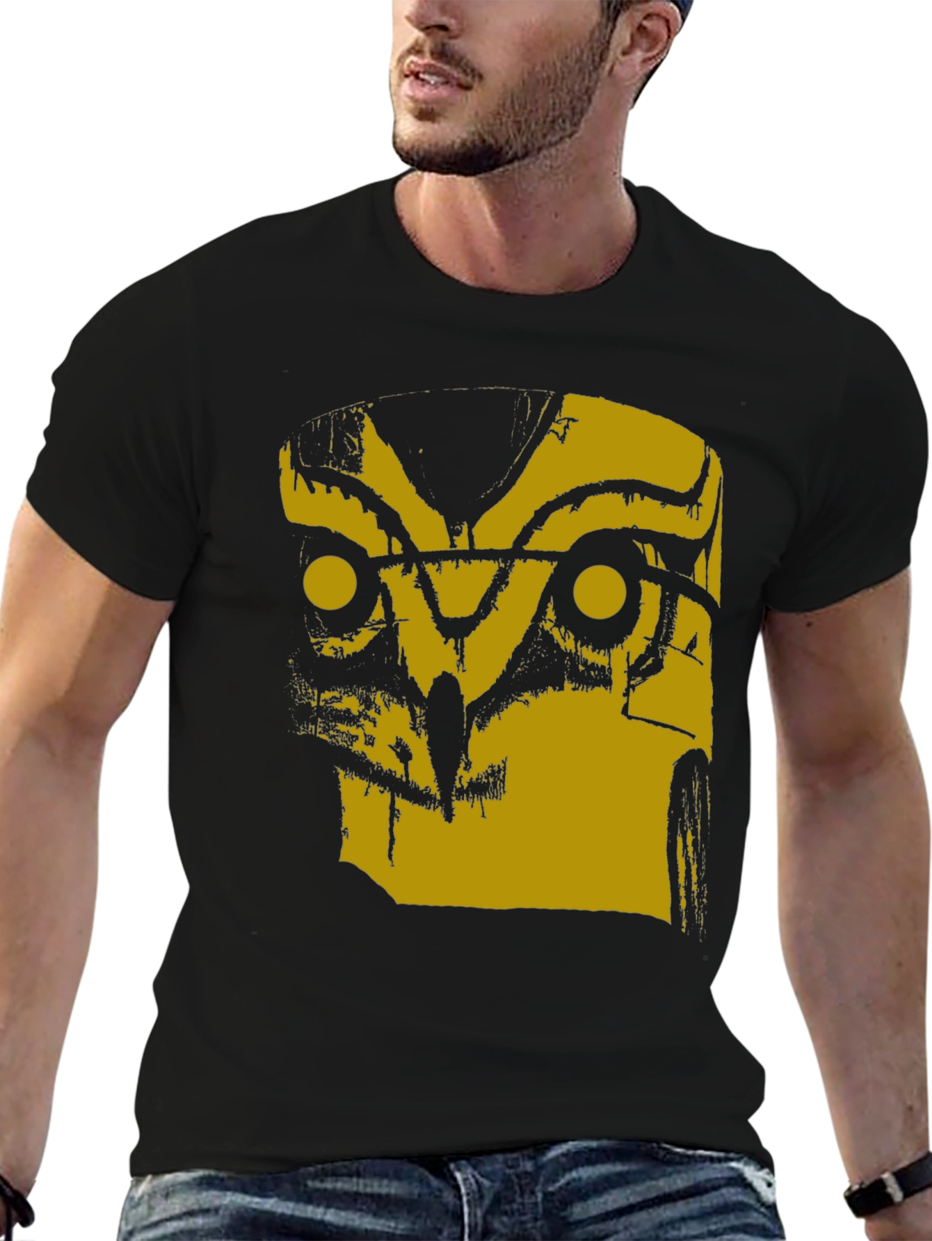 Abstract Owl Graphic Black T-Shirt