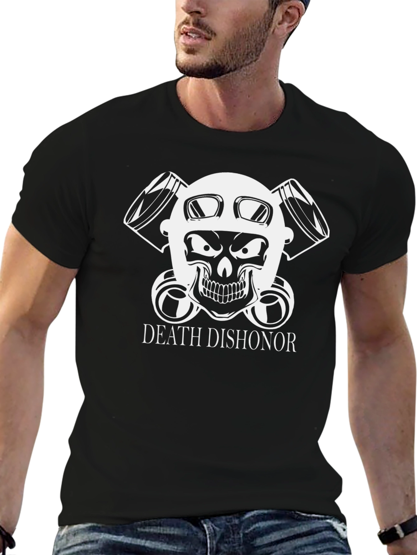 Death Dishonor Skull Graphic Black T-Shirt