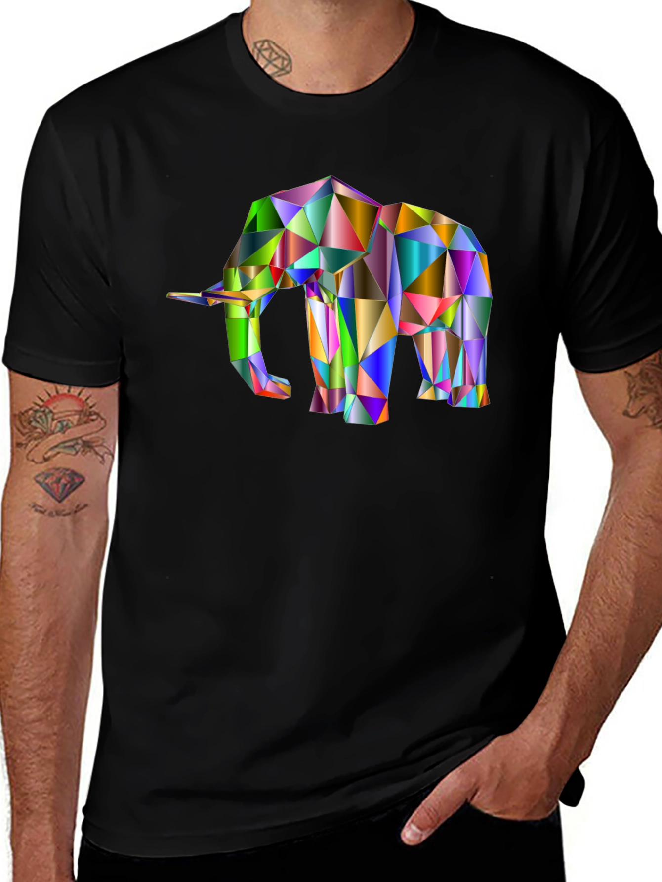 Geometric Elephant Graphic Tee - Black Cotton Blend