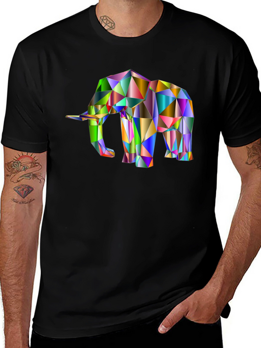 Geometric Elephant Graphic Tee - Black Cotton Blend