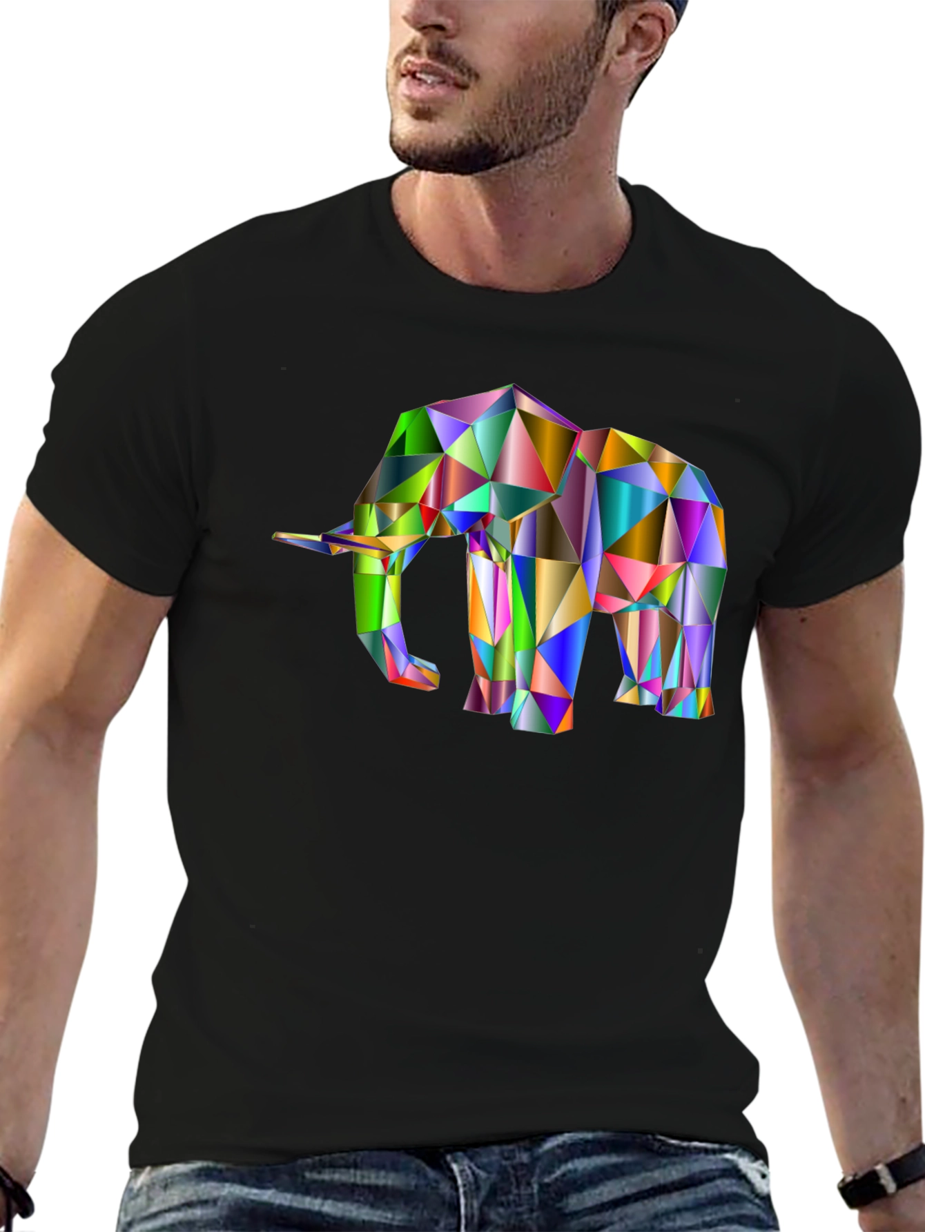 Geometric Elephant Graphic Tee - Black Cotton Blend