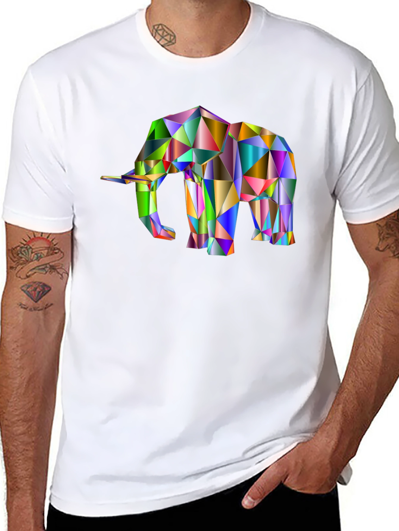 Geometric Elephant Graphic Tee - Black Cotton Blend