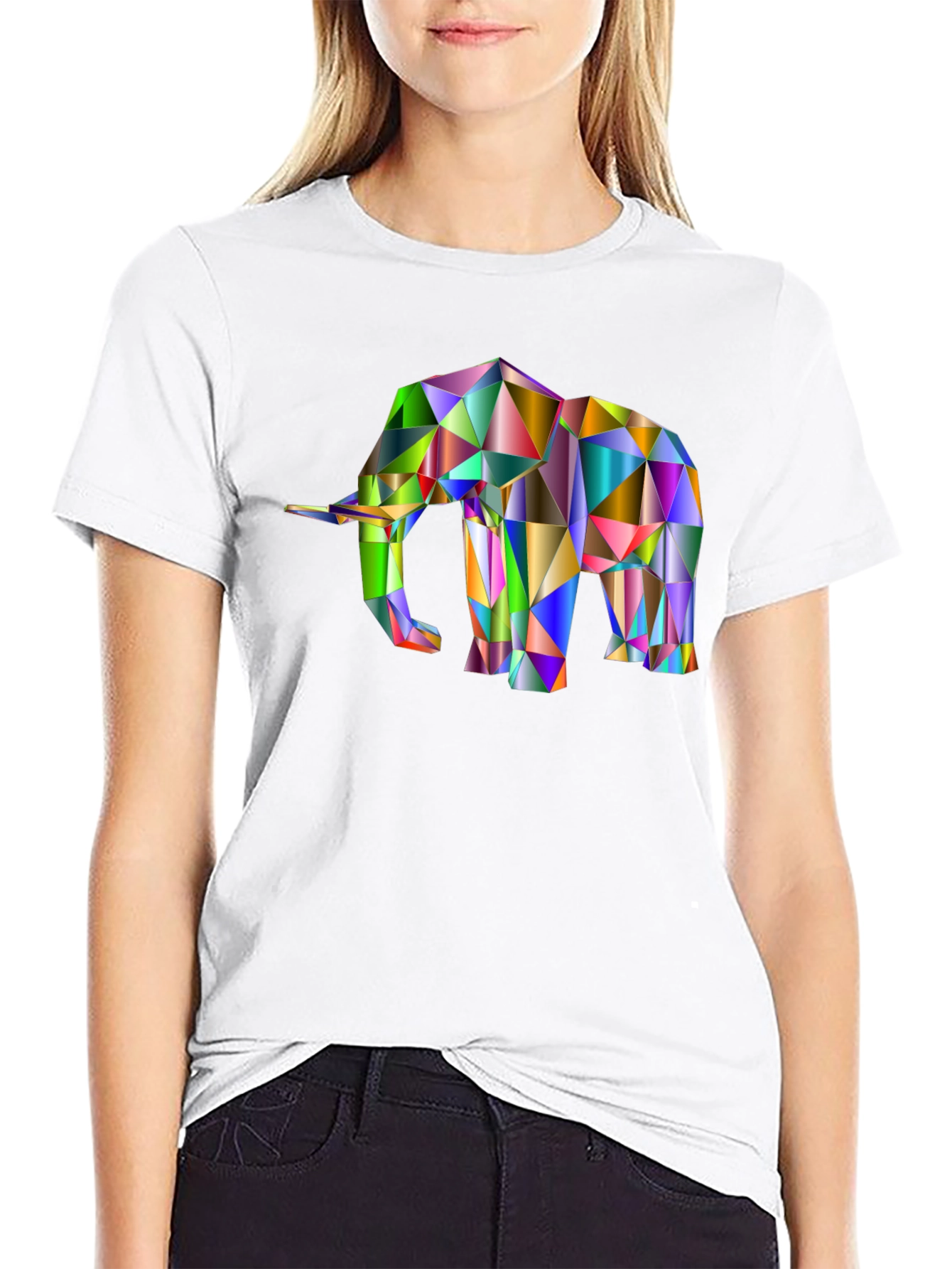 Geometric Elephant Graphic Tee - Black Cotton Blend