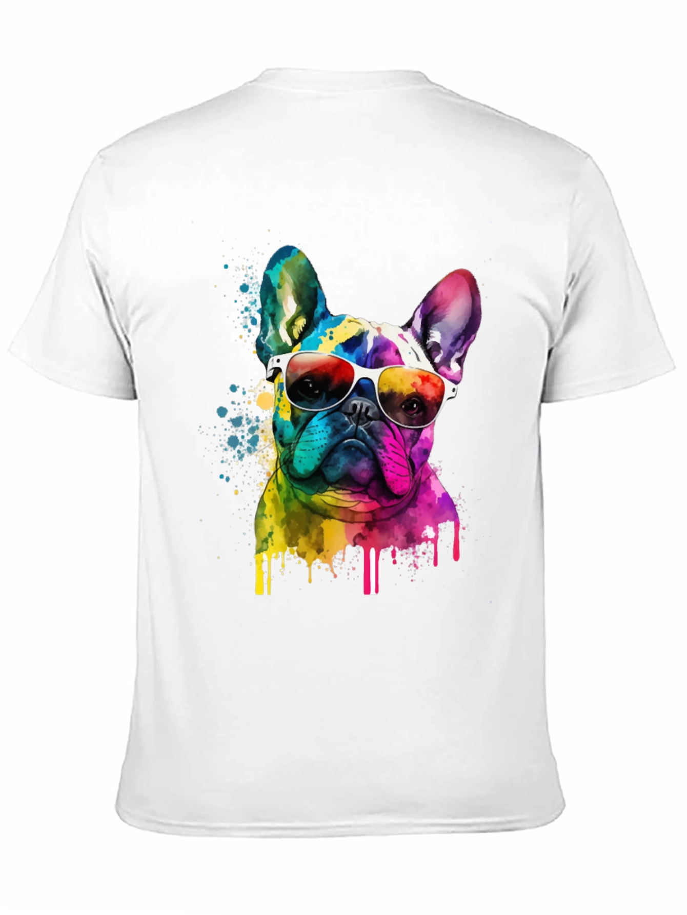Rainbow Bulldog Graphic Tee - Cool Dog Art Shirt