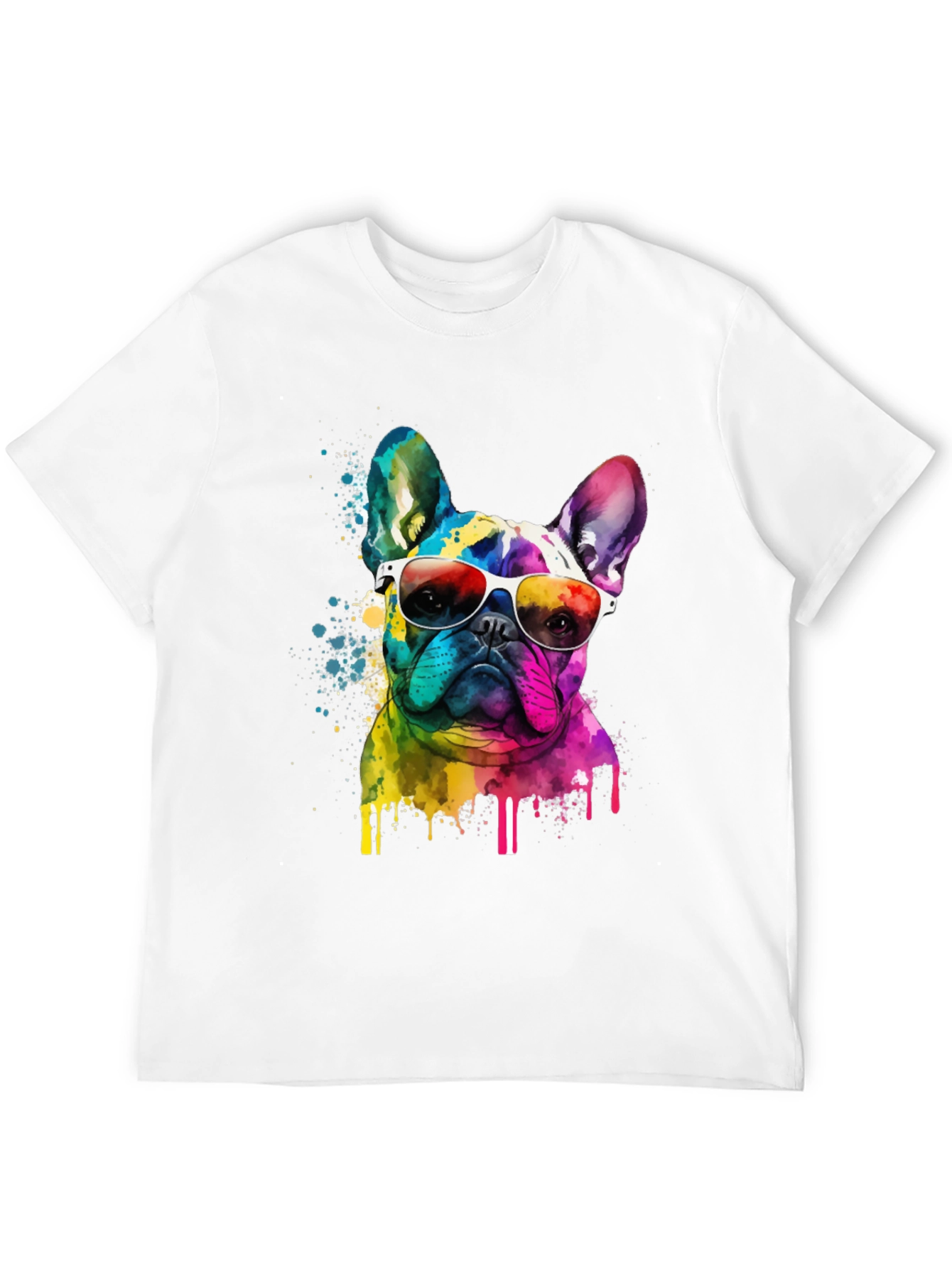 Rainbow Bulldog Graphic Tee - Cool Dog Art Shirt