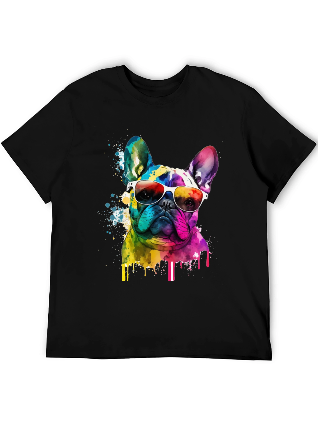 Rainbow Bulldog Graphic Tee - Cool Dog Art Shirt