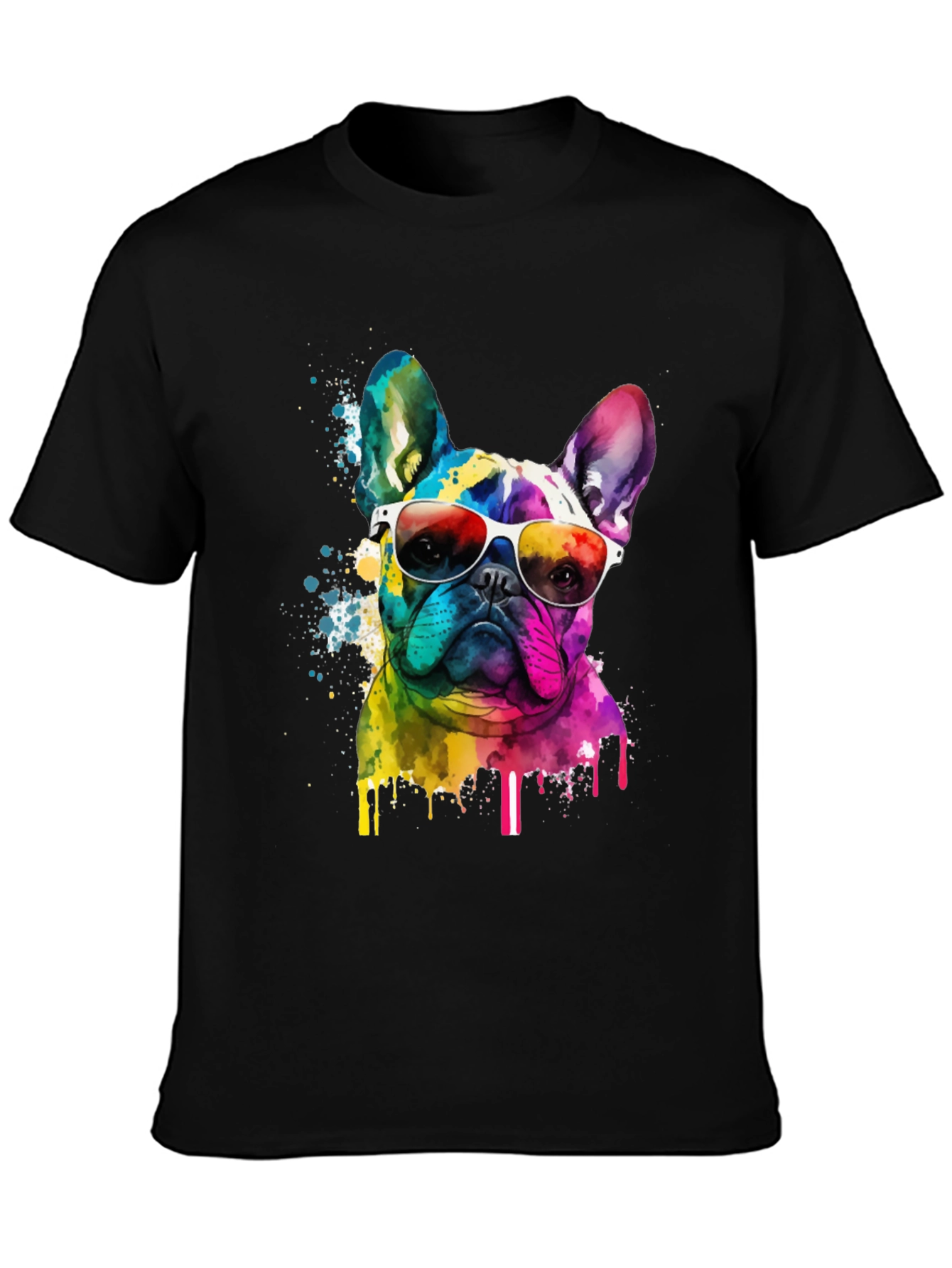Rainbow Bulldog Graphic Tee - Cool Dog Art Shirt