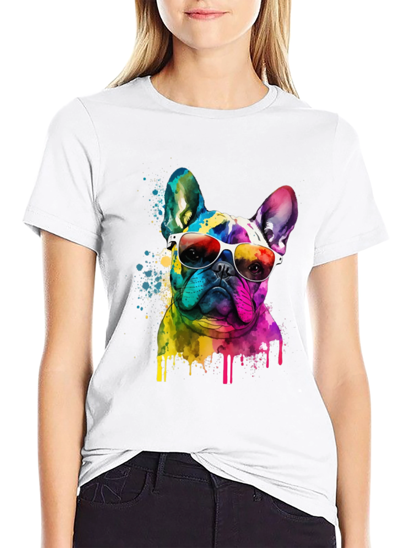 Rainbow Bulldog Graphic Tee - Cool Dog Art Shirt