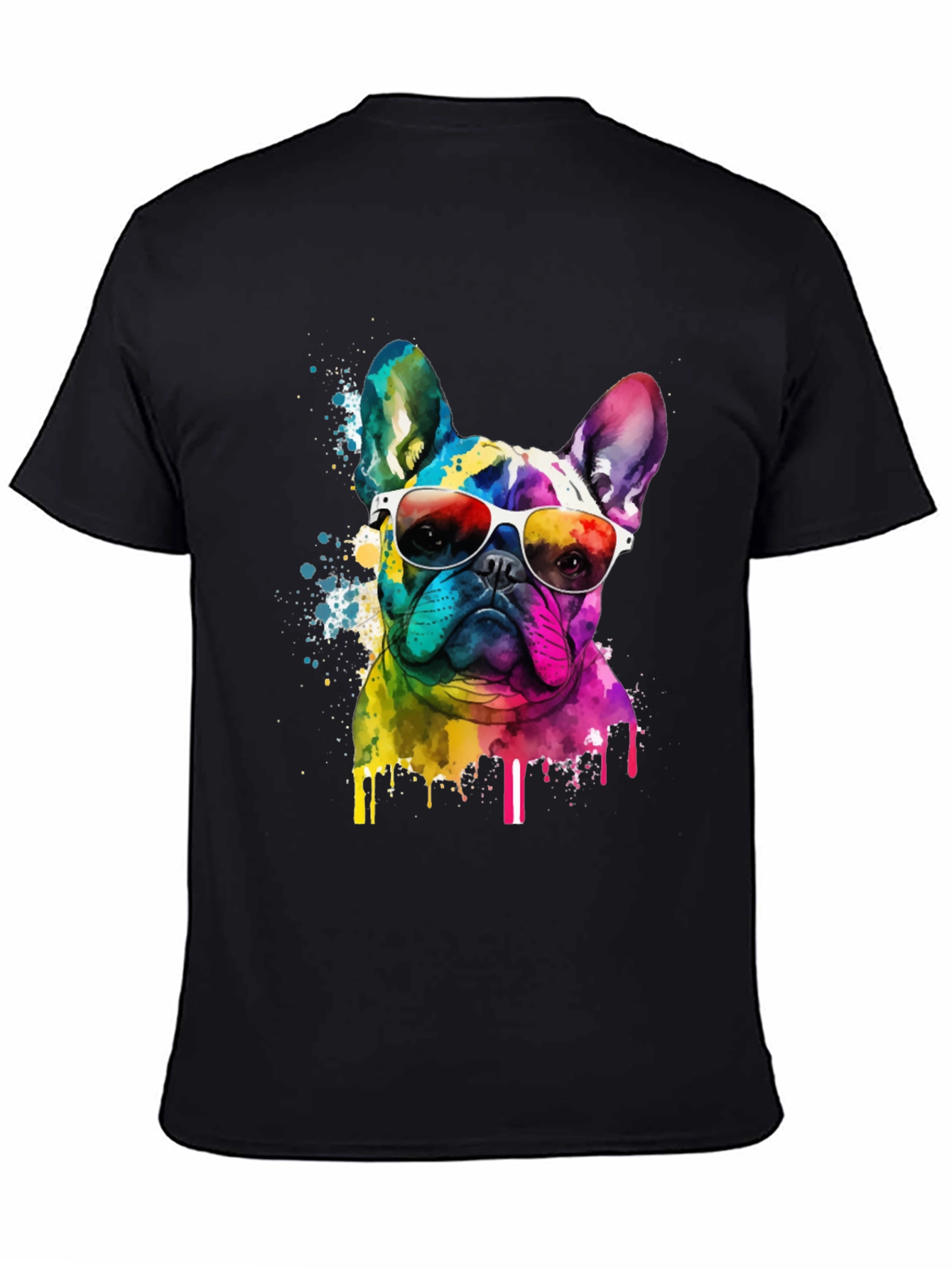Rainbow Bulldog Graphic Tee - Cool Dog Art Shirt