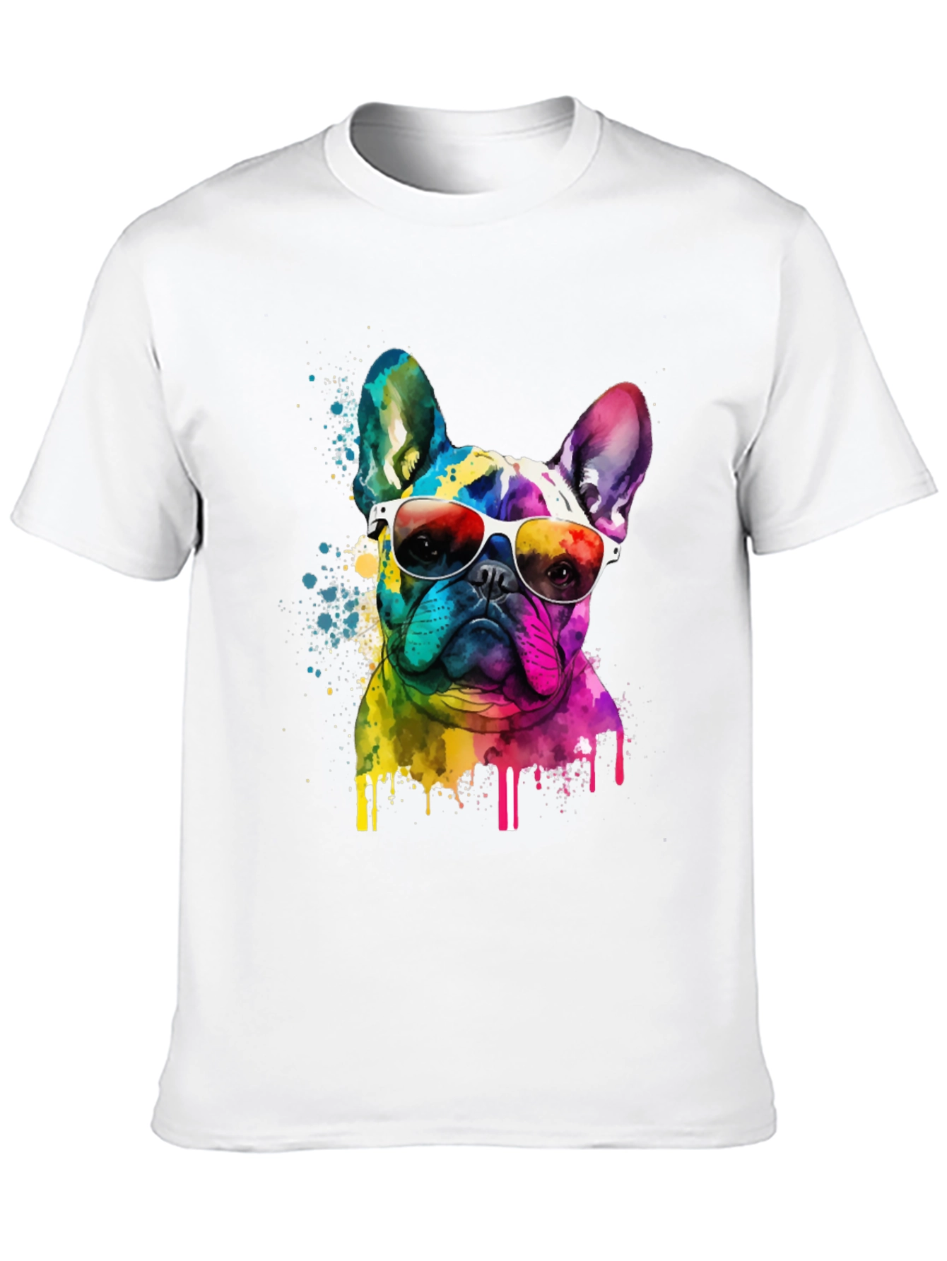 Rainbow Bulldog Graphic Tee - Cool Dog Art Shirt