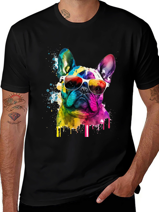 Rainbow Bulldog Graphic Tee - Cool Dog Art Shirt