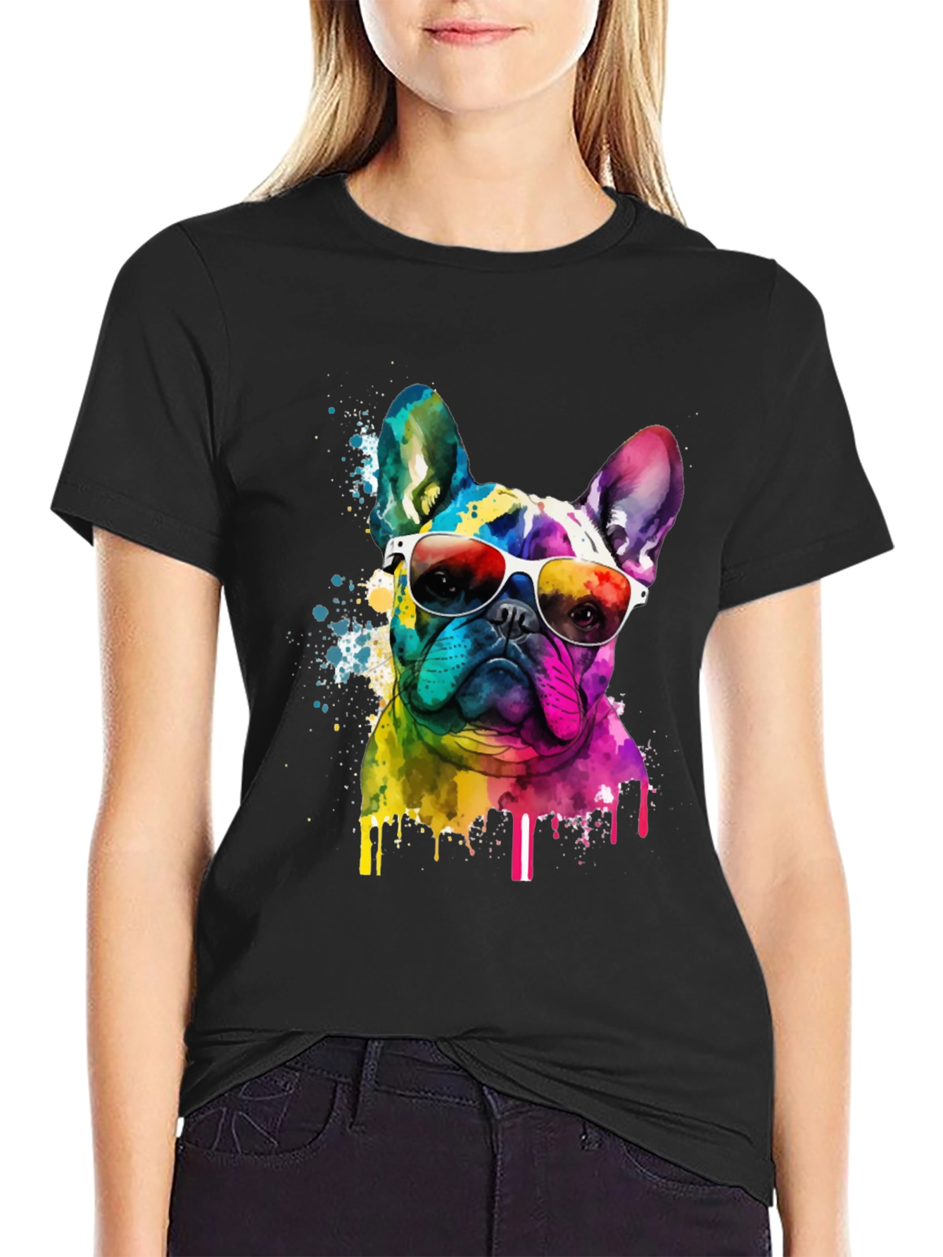 Rainbow Bulldog Graphic Tee - Cool Dog Art Shirt