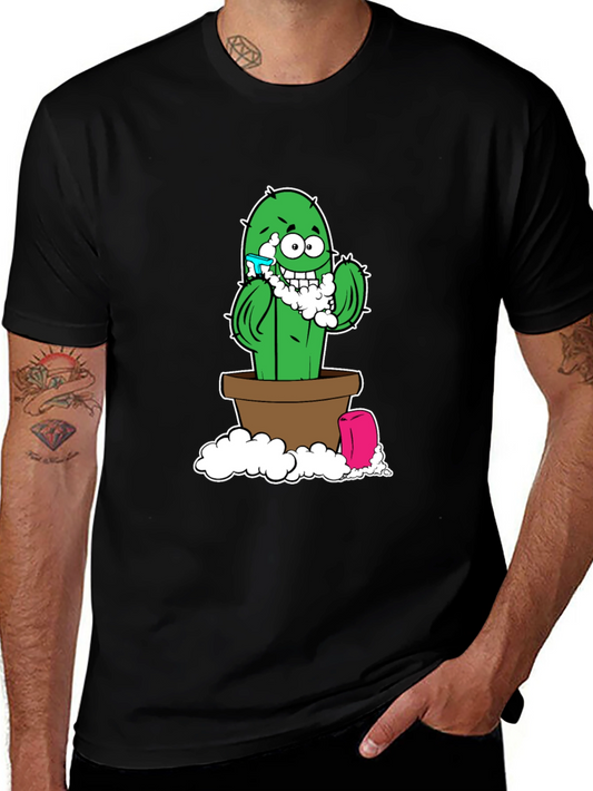 Funny Shaving Cactus Black T-Shirt