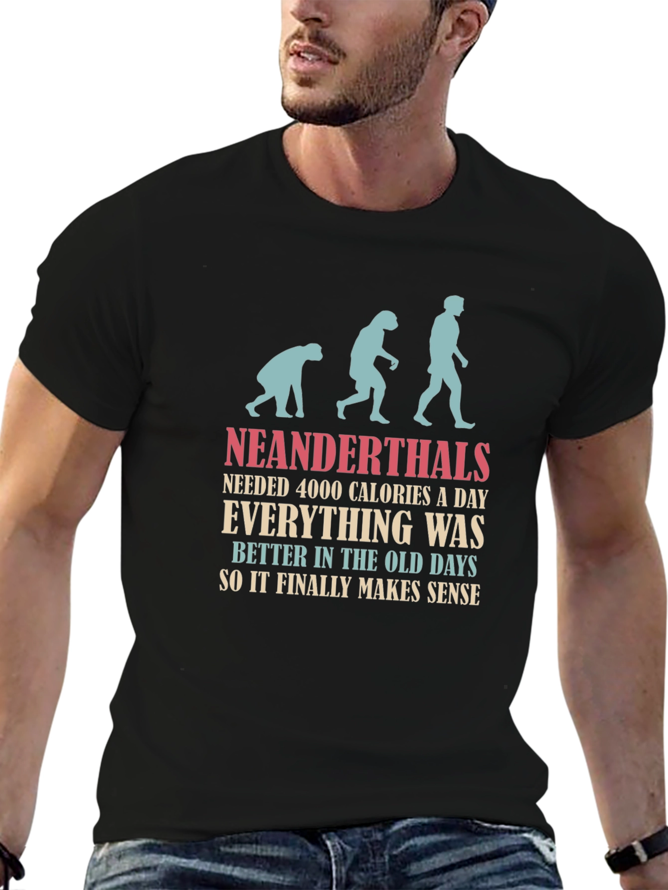 Neanderthal Evolution T-Shirt - Calories & Old Days
