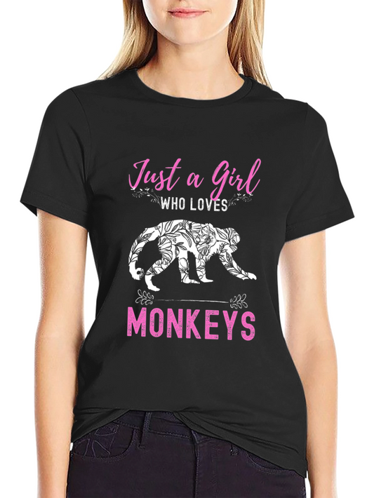Just a Girl Who Loves Monkeys Black T-Shirt