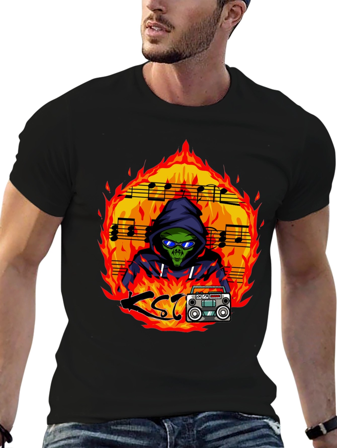 Fiery Alien Rapper Graphic Tee