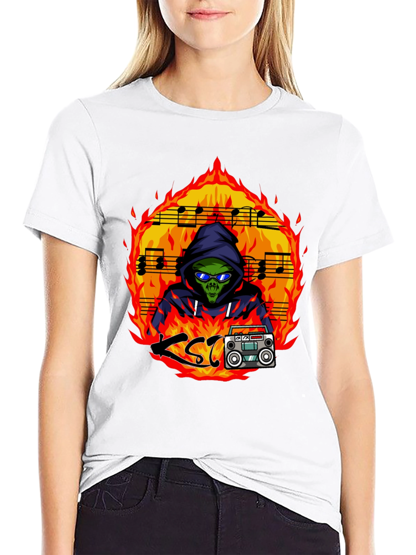 Fiery Alien Rapper Graphic Tee