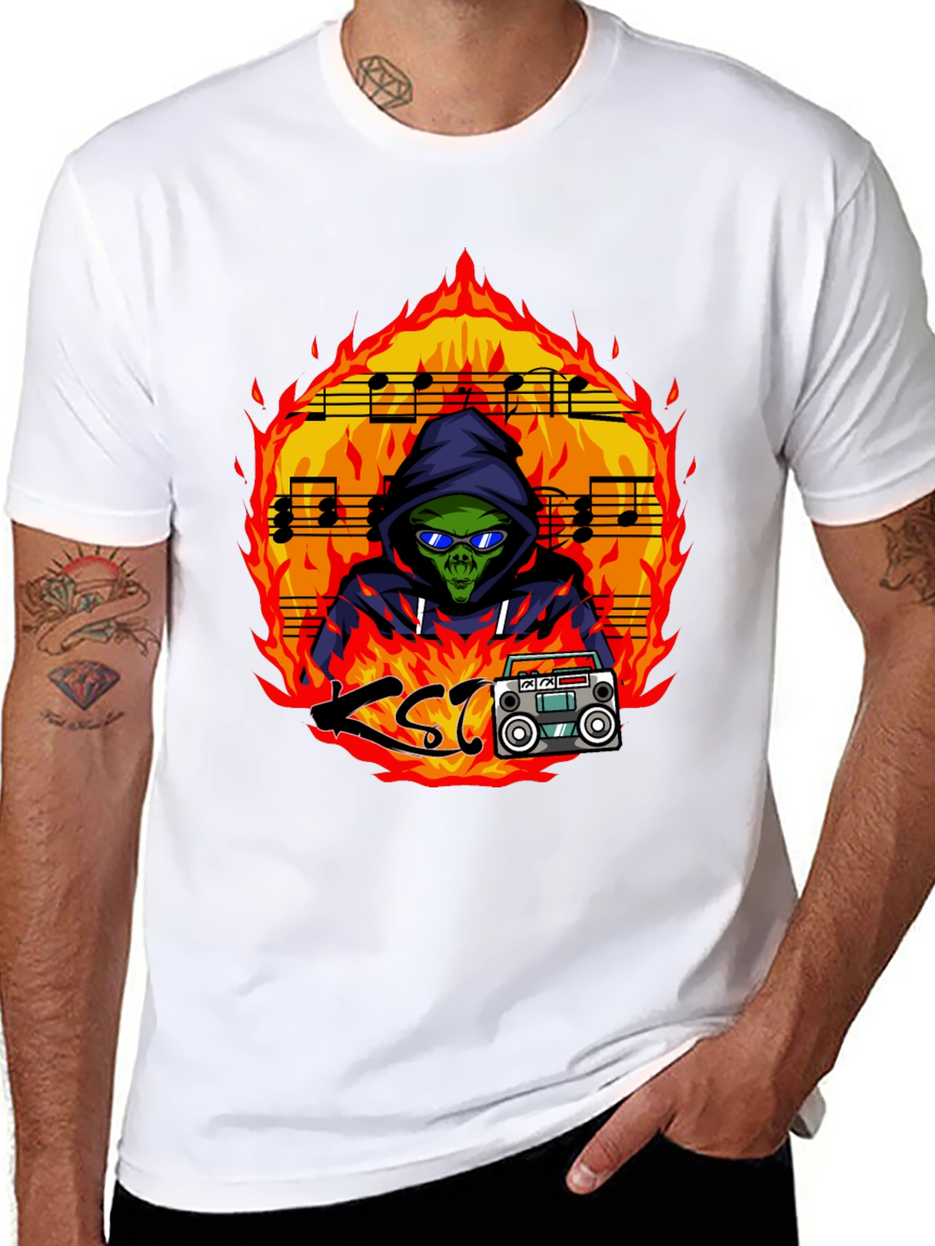 Fiery Alien Rapper Graphic Tee
