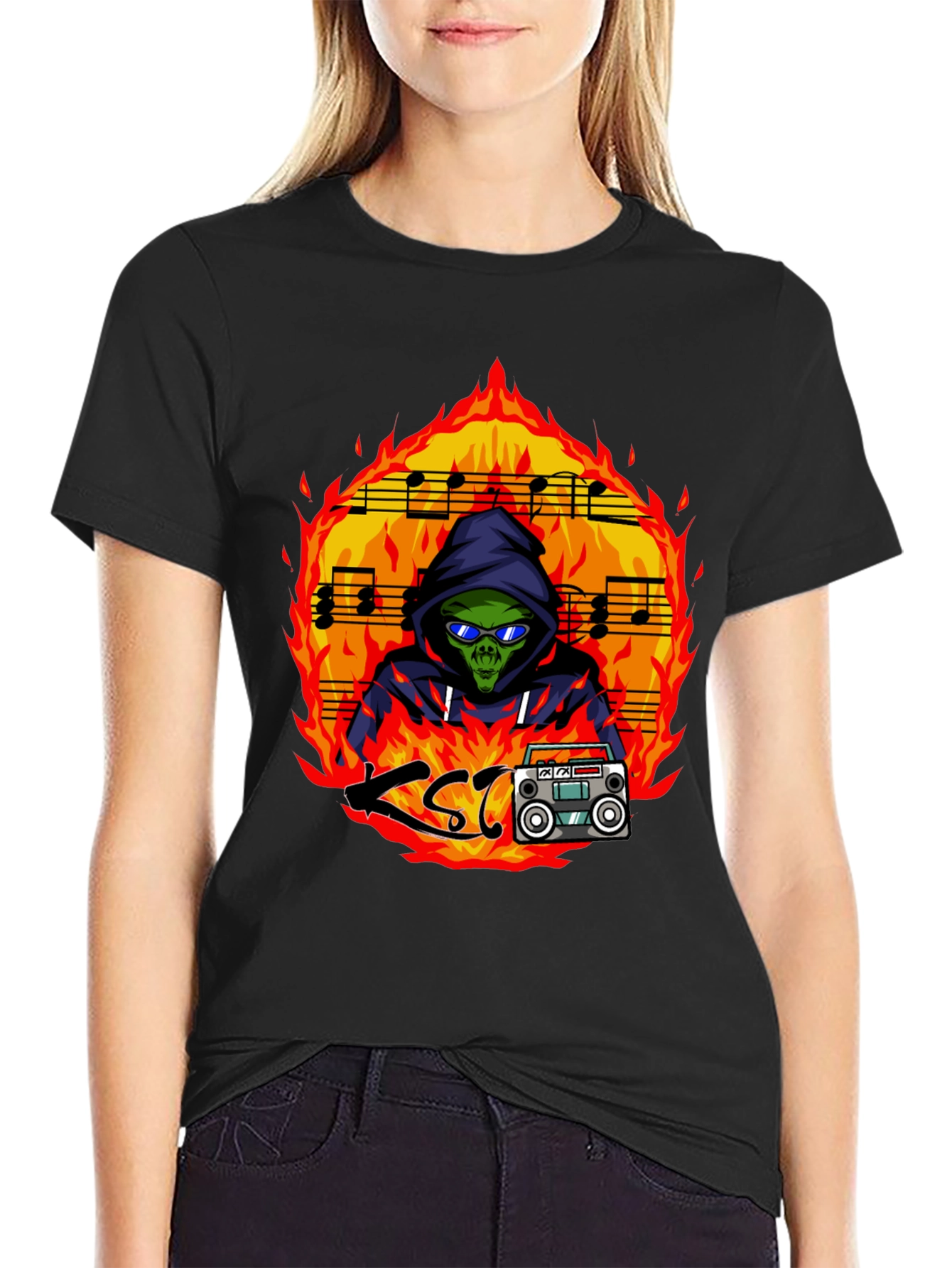 Fiery Alien Rapper Graphic Tee