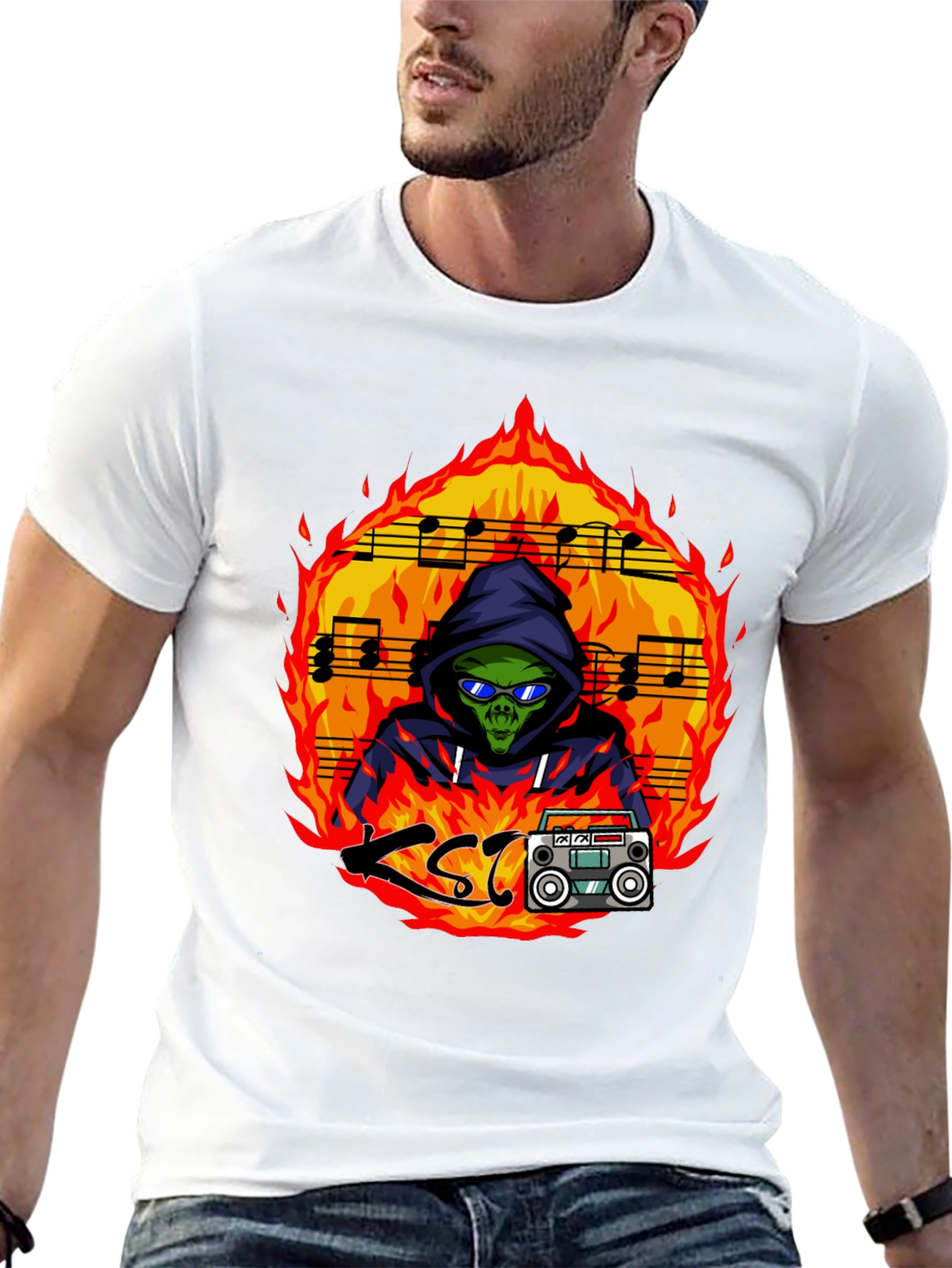 Fiery Alien Rapper Graphic Tee