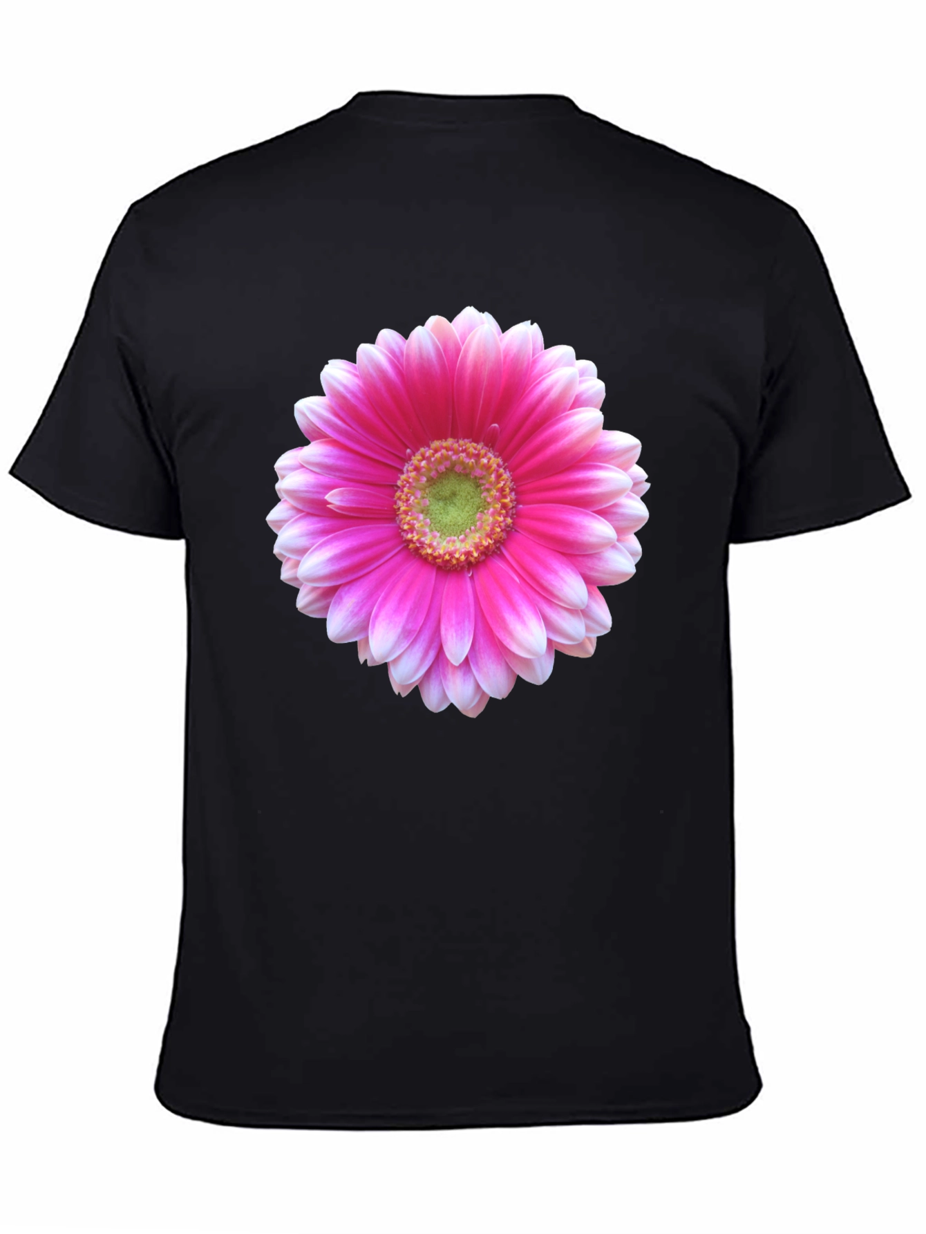 Pink Flower Graphic Black T-Shirt
