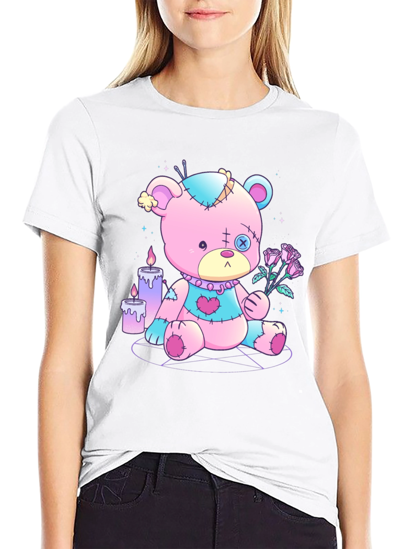 Gothic Teddy Bear T-Shirt - Pastel Goth Design