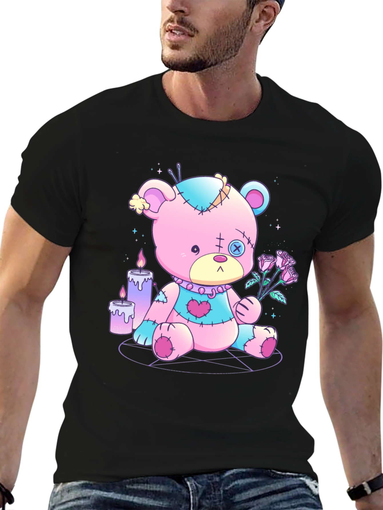 Gothic Teddy Bear T-Shirt - Pastel Goth Design