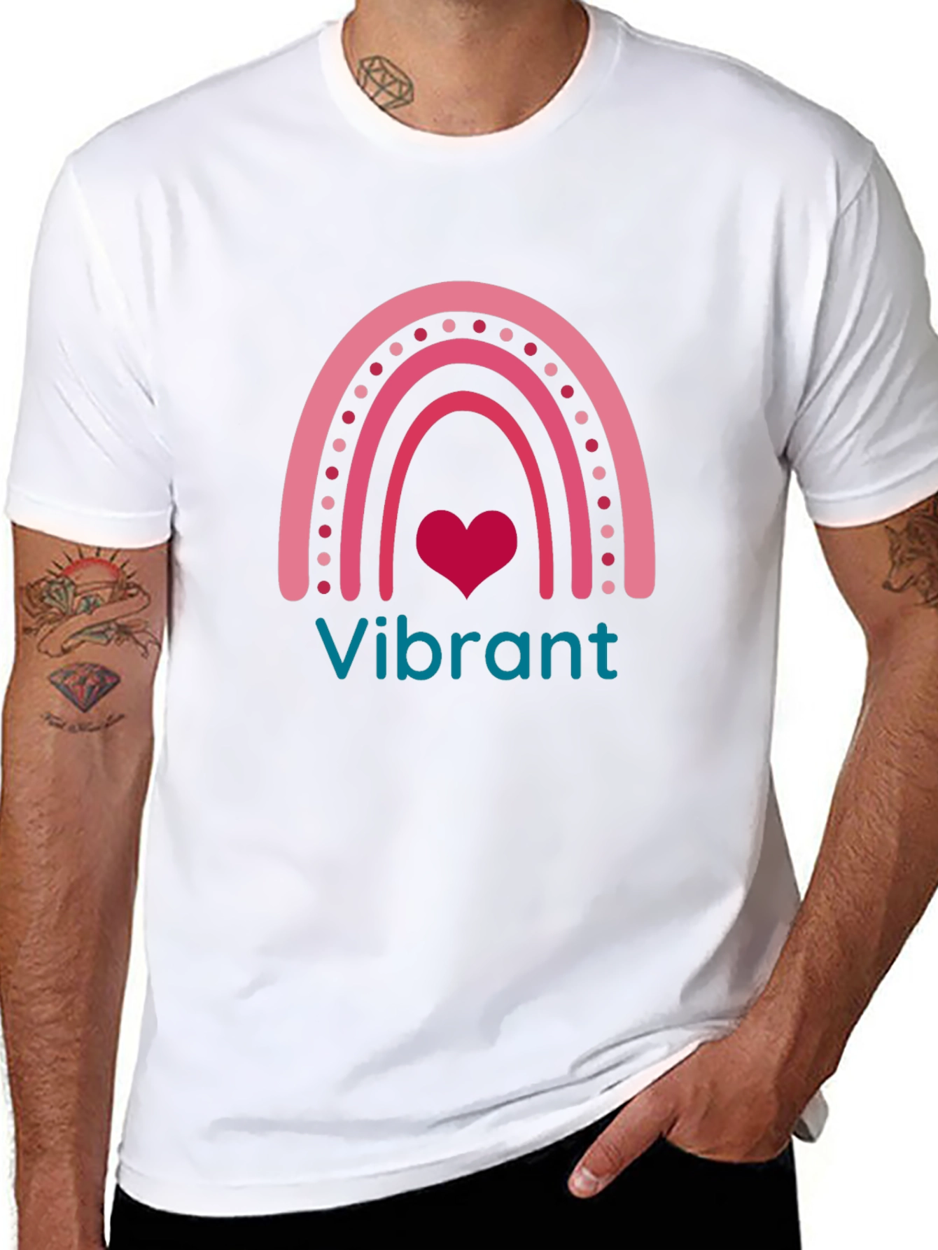 Vibrant Rainbow Heart Graphic Tee - Black